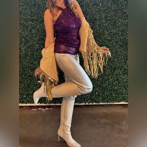 Grace Karin Elegant sequin Purple top